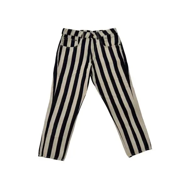 6397 Blue & White Striped Cropped Denim Pants Shorty Women's 28 Italian Nautical - Picture 2 of 15